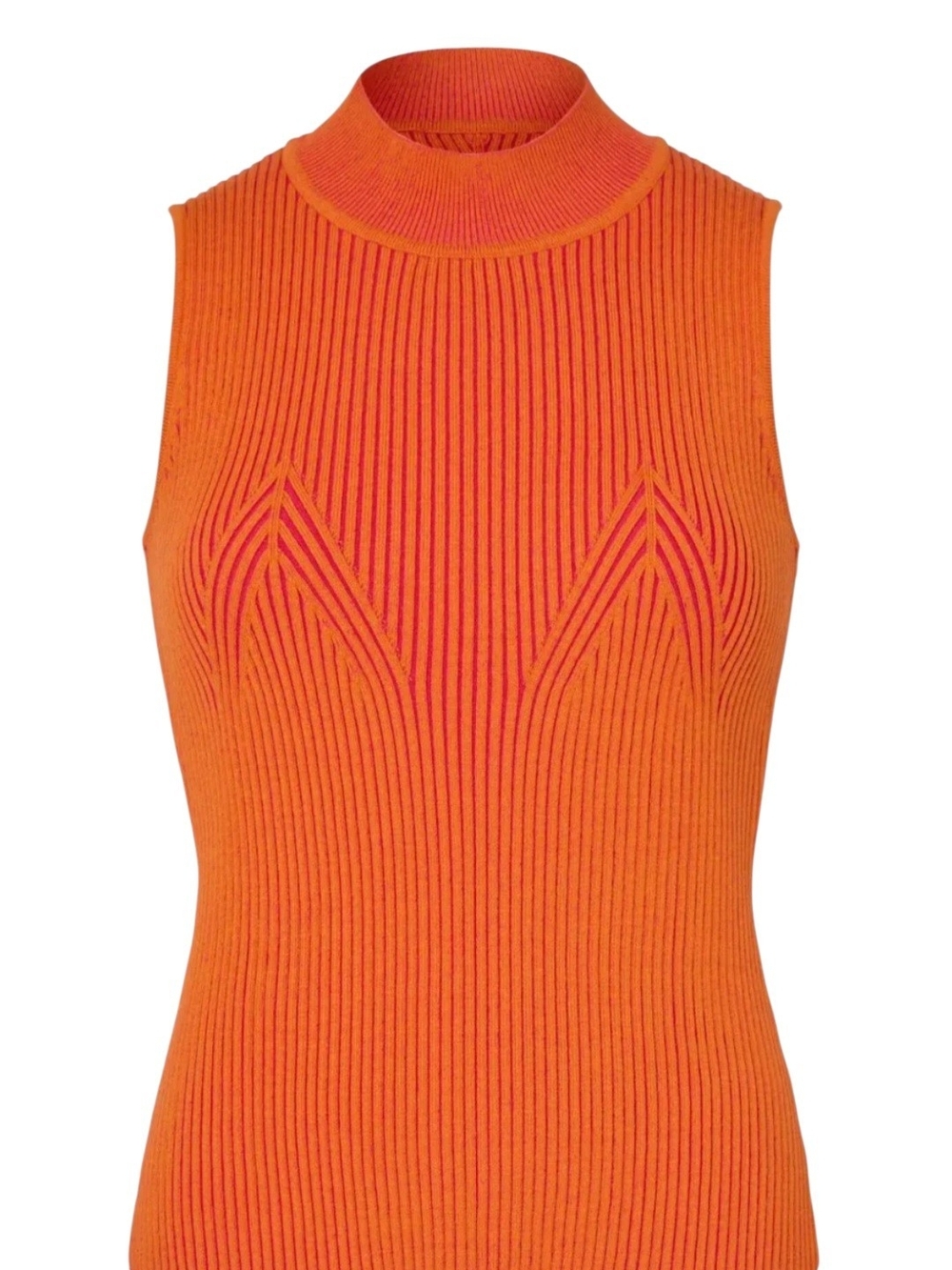 Milly Orange And Pink Ribbed Mock Neck Sleeveless Sweater Tank